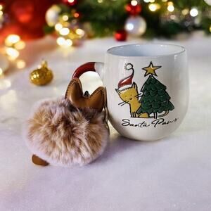 New Ceramic Santa Paws Cat & Christmas Tree & Puff Cat Keychain 14oz Coffee Mug